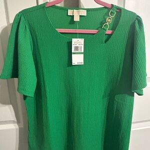 Michael Kors Vibrant Green Blouse with Gold Accents